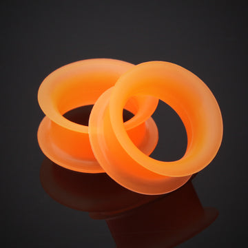 Detail View 1 of A Pair of Ultra Thin Flexible Silicone Ear Skin Double Flared Tunnel Plug-Orange
